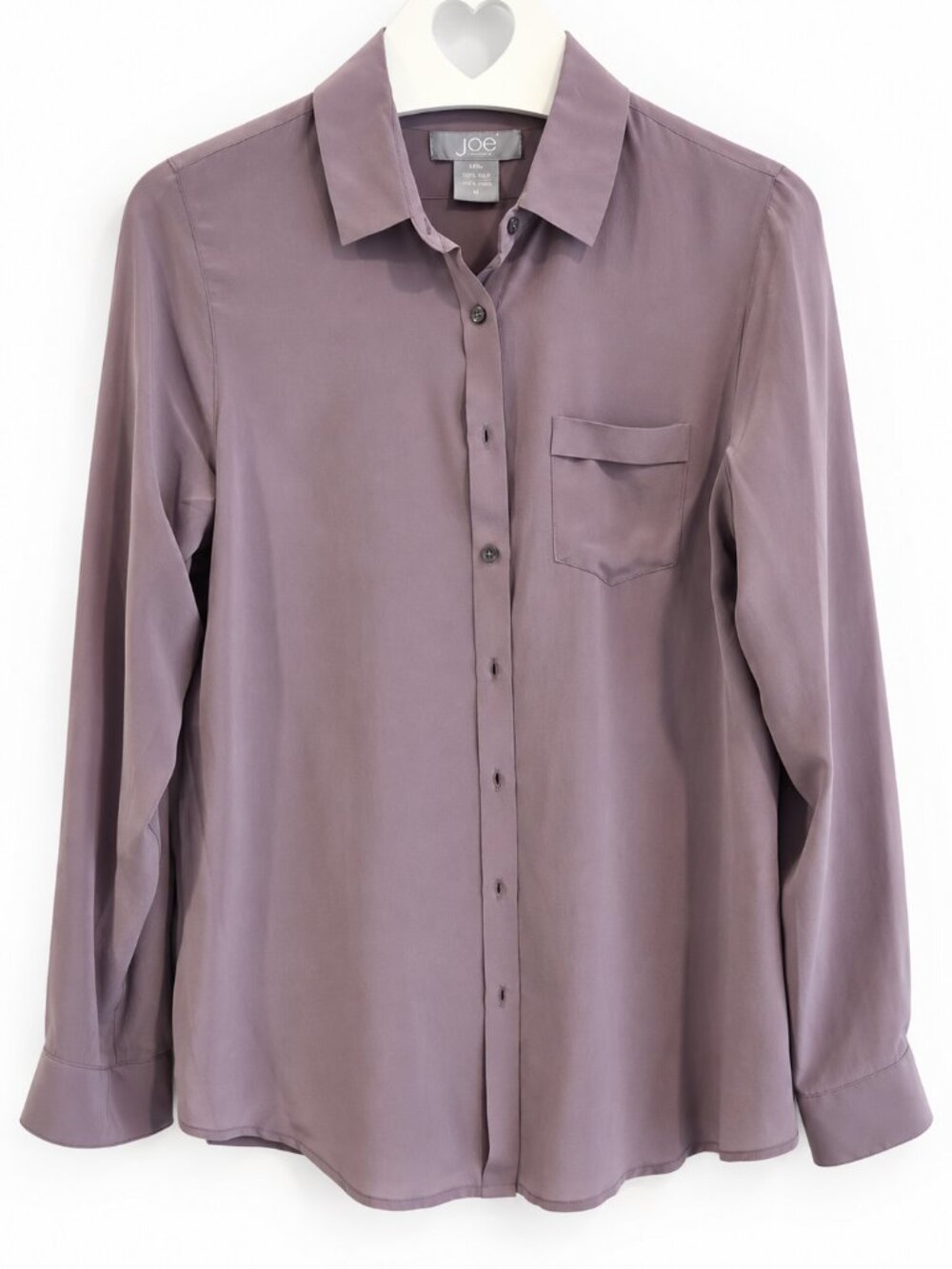 100% Silk Mauve/Lavender Long-Sleeve Button-Up Blouse Joe Fresh SizeM PTP18/19